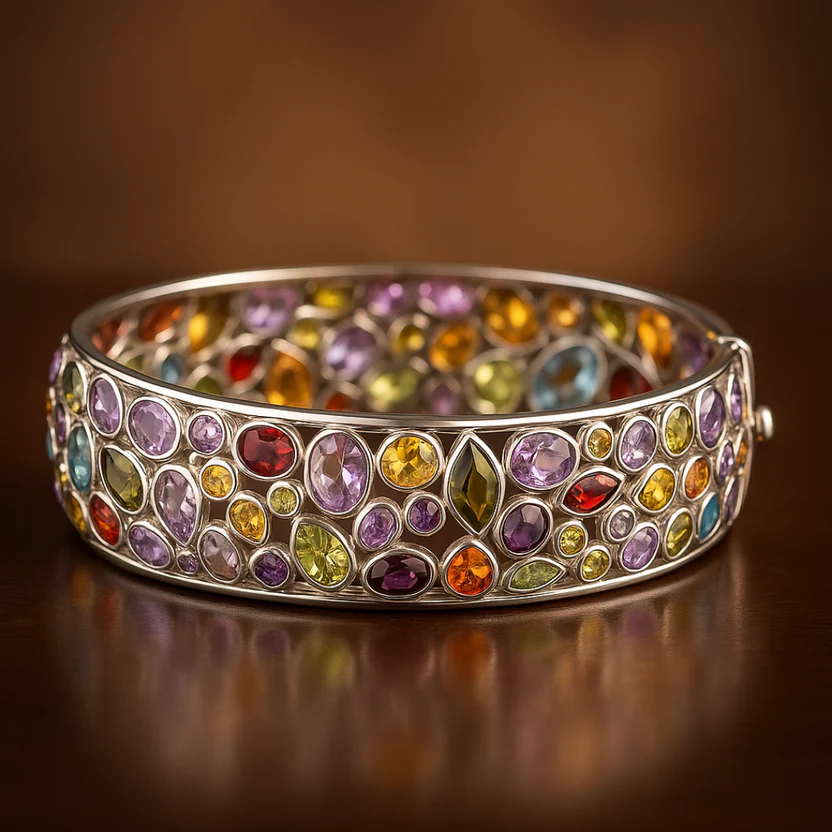 Vivu Bijou Rainbow Gemstone Bangle in 18K White Gold - View 1