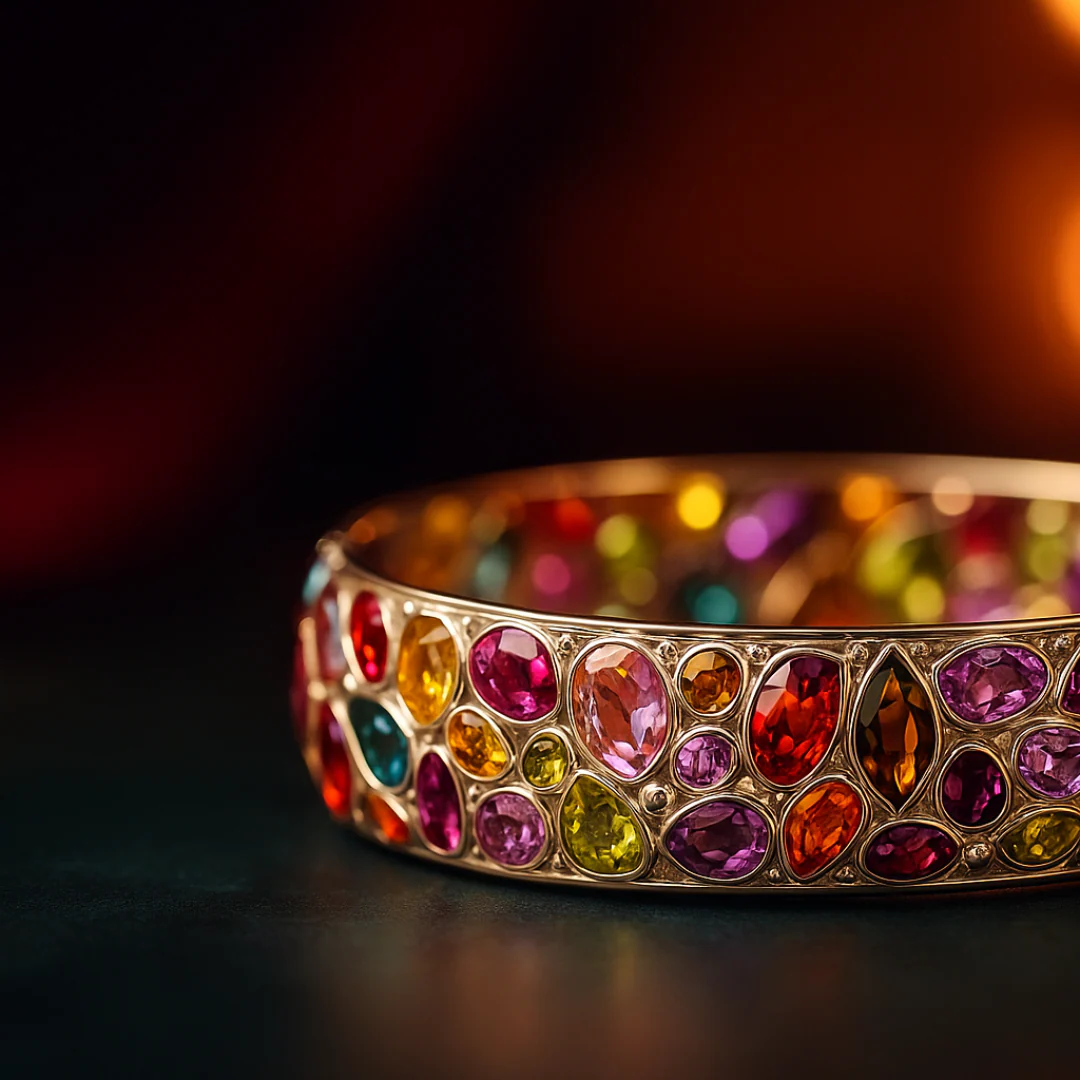 Vivu Bijou Rainbow Gemstone Bangle in 18K White Gold - View 2