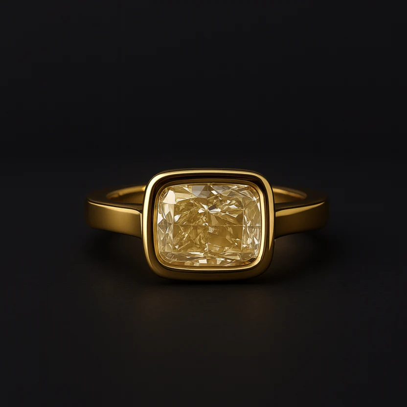 Cushion-Cut Diamond Bezel Ring in 18K Yellow Gold - View 1