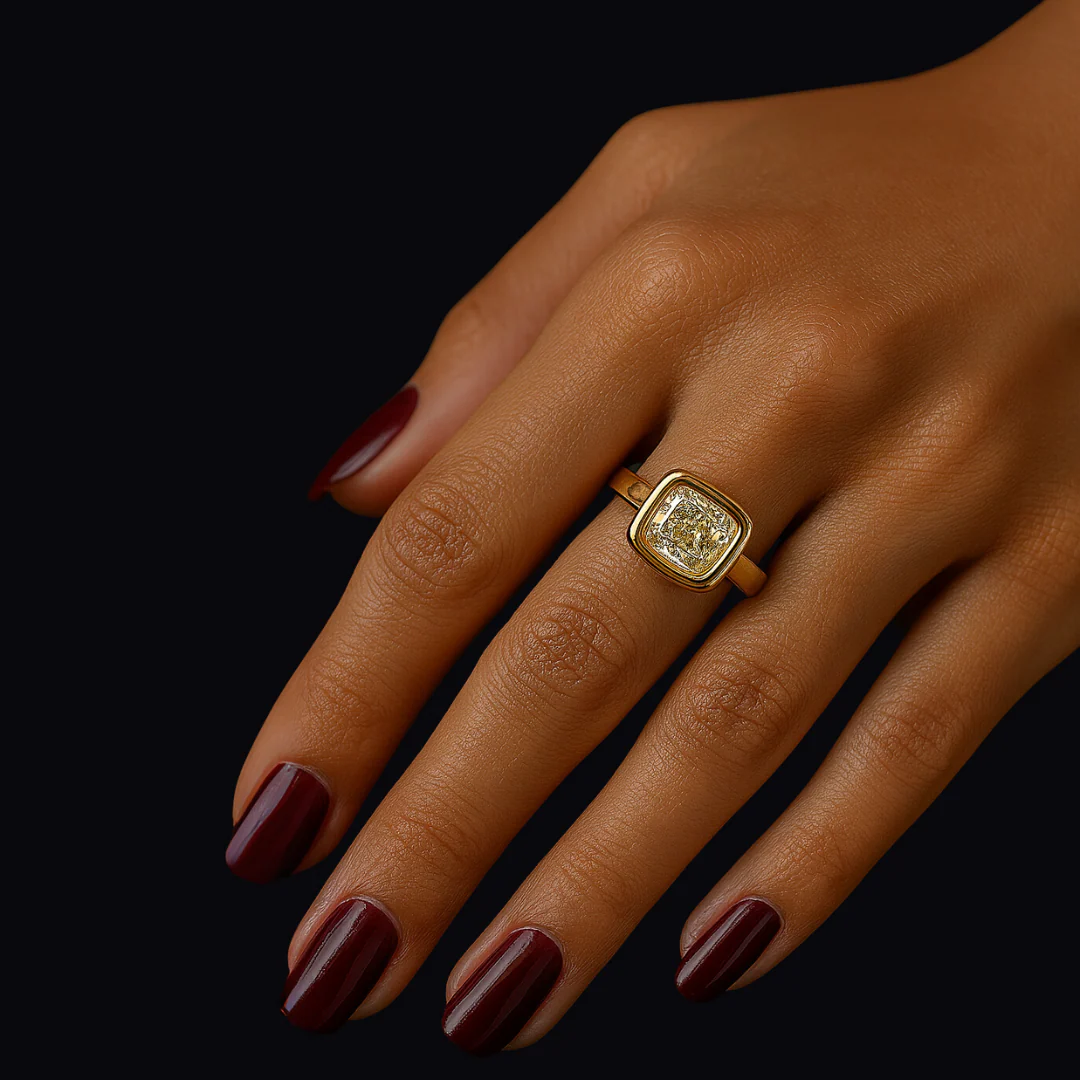 Cushion-Cut Diamond Bezel Ring in 18K Yellow Gold - View 2