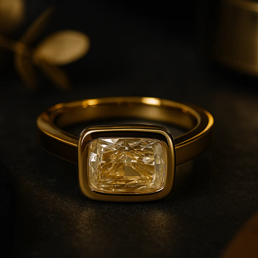 Cushion-Cut Diamond Bezel Ring in 18K Yellow Gold - View 3